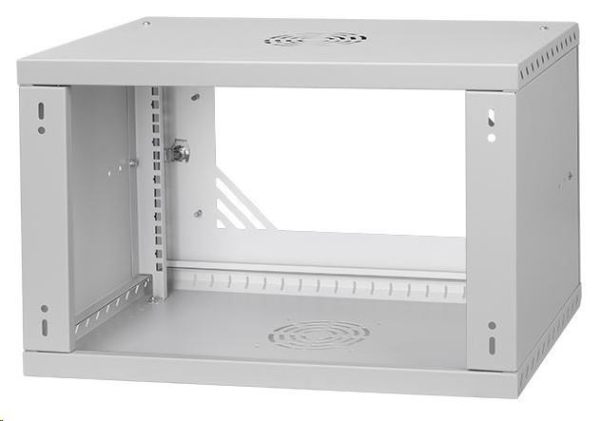 LEXI-Net 19" nástěnný rozvaděč Basic 6U 520x350, skleněné dveře, bez zad, rozložený, šedý