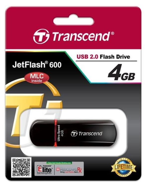 TRANSCEND Flash Disk 4GB JetFlash®600, USB 2.0 (R:20/W:10 MB/s) černá/červená