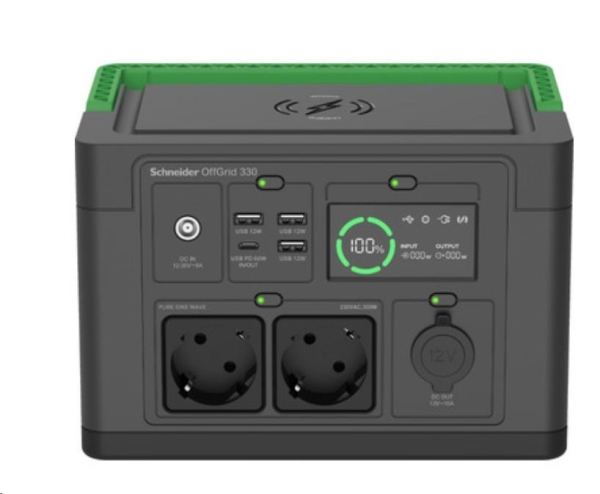 Schneider OffGrid Portable Power Station 330, 332Wh Lithium-ion, 2 Schuko, Sinewave