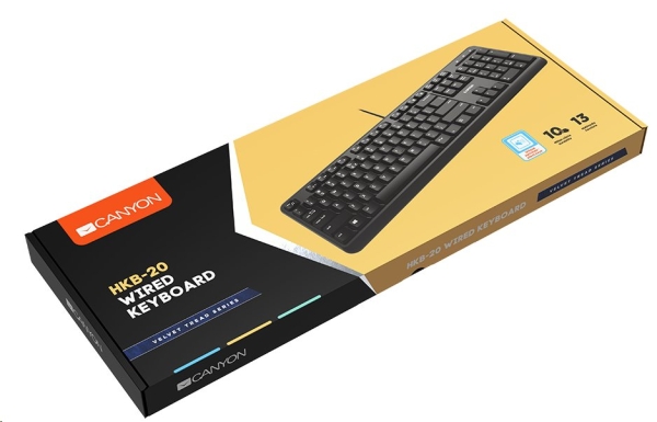 CANYON drátová klávesnice HKB-20, 105 kláves,tichá a tenká,velvet serie,RU layout/Cyrilice, černá