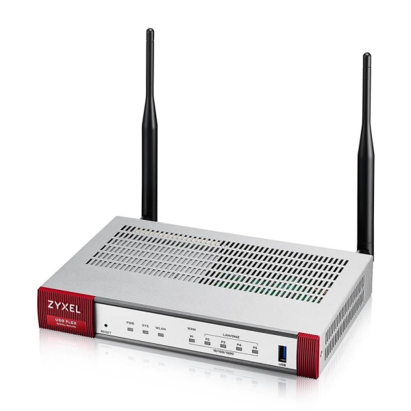 Zyxel USG FLEX 50 Series, 10/100/1000, 1*WAN, 4*LAN/DMZ ports, WiFi 6 AX1800, 1*USB (device only)