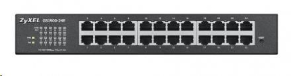 Zyxel GS1900-24E 24-port Desktop Gigabit Web Smart switch: 24x Gigabit metal, IPv6, 802.3az (Green), fanless, rack kit