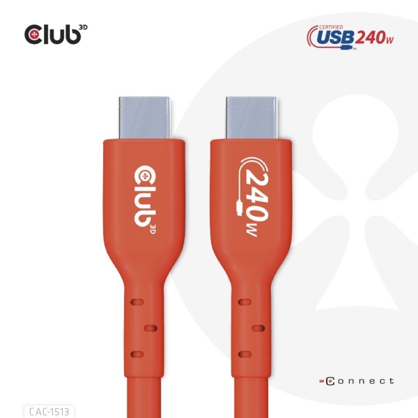 Club3D Kabel USB2 Type-C Bi-Directional USB-IF Certifikovaný 480Mb, PD 240W(48V/5A) EPR M/M 3m