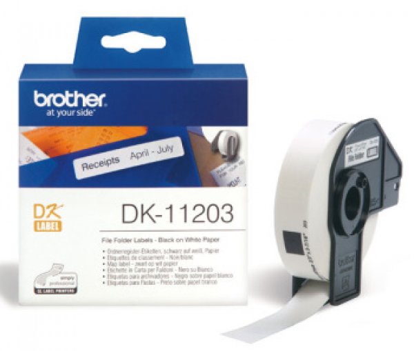 Brother DK-11203 - Černá na bílé - 17 x 87 mm 300 štítky (1 role x 300) štítky složek souborů - pro Brother QL-1050, 1060, 500, 550, 560, 570, 580, 600, 650, 700, 710, 720, 820