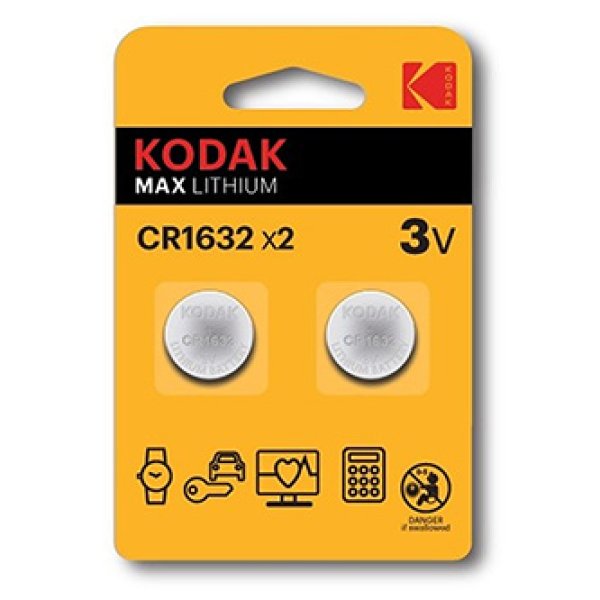 Baterie jednorázová lithiová, knoflíková, CR1632, 3V, Kodak, blistr, 2-pack, KOD-1632BL2, knoflíková?v=1755898805