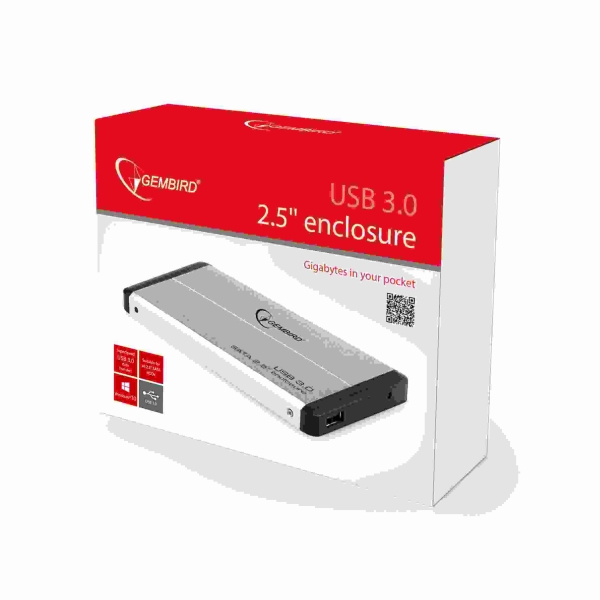 GEMBIRD externí box pro 2.5" zařízení, USB 3.0, SATA, stříbrný