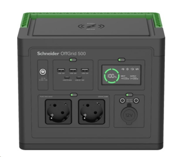 Schneider OffGrid Portable Power Station 500, 517Wh Lithium-ion, 2 Schuko, Sinewave