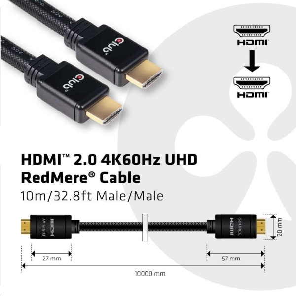 Club3D Kabel HDMI 2.0 aktivní, High Speed 4K UHD, Redmere (M/M), 10m, 28 AWG