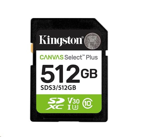 Kingston paměťová karta 512GB Canvas Select Plus Gen 3 SDXC 150R U1 UHS-I C10 V10