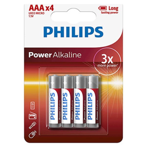 Baterie alkalická, AAA (LR03), AAA, 1.5V, PHILIPS, blistr, 4-pack, LR03P4B/10, Power Alkaline?v=1748779203