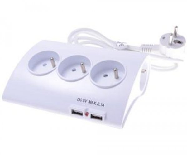 PREMIUMCORD Prodlužovací přívod 230V 1,5m 5zásuvek+vypínač+2x USB 2A