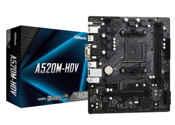 ASROCK MB A520M-HDV (AM4, amd A520, mATX, 2xDDR4 4733+, VGA+DVI+HDMI )