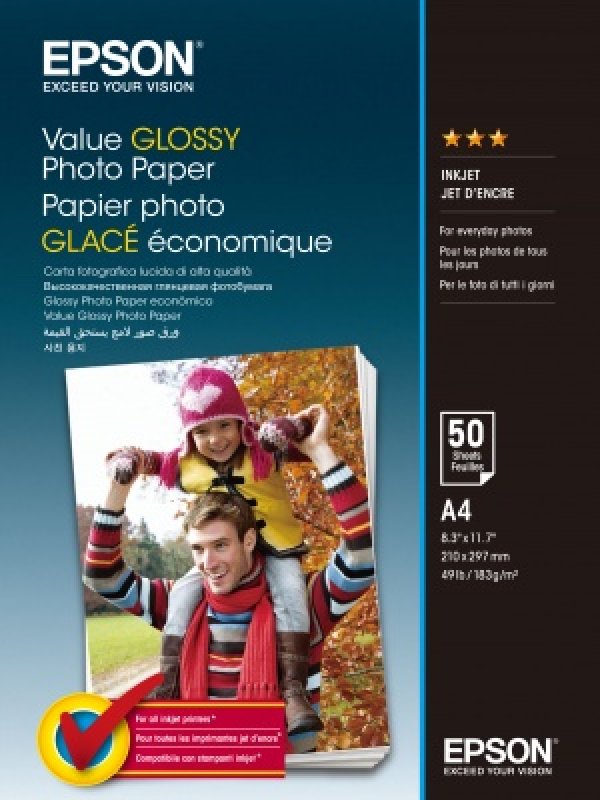 Epson Value Glossy Photo Paper, foto papír, lesklý, bílý, A4, 200 g/m2, 50 ks, C13S400036, inkoustový