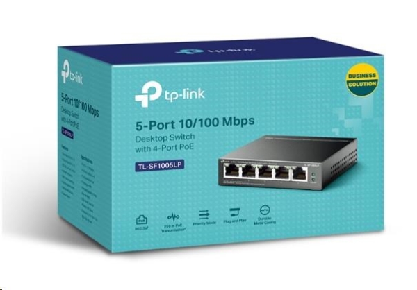 TP-Link switch TL-SF1005LP (5x100Mb/s, 4xPoE, 41W, fanless)