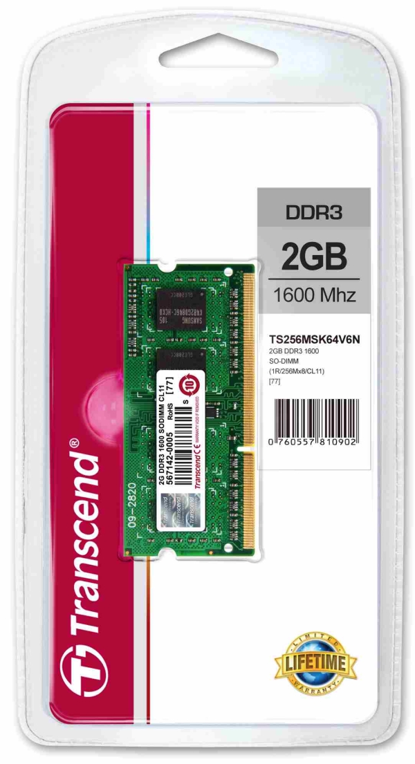 TRANSCEND SODIMM DDR3 2GB 1600MHz 1Rx8 CL11