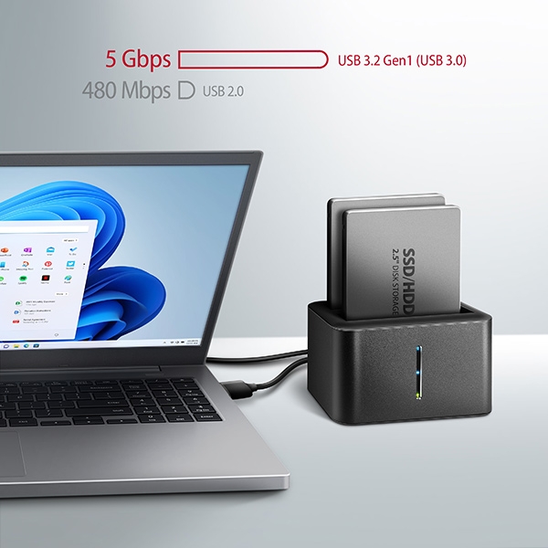 AXAGON ADSA-D25, USB 3.2 Gen 1 - 2x SATA 6G 2.5'' SSD/HDD CLONE MINI dokovací stanice