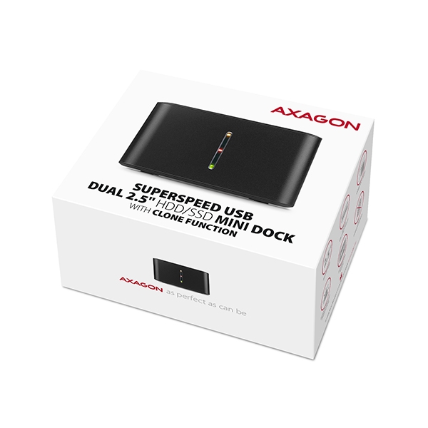 AXAGON ADSA-D25, USB 3.2 Gen 1 - 2x SATA 6G 2.5'' SSD/HDD CLONE MINI dokovací stanice