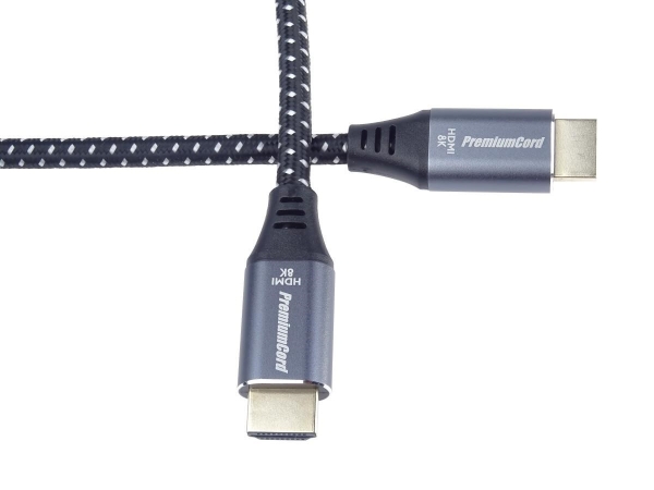 PREMIUMCORD Kabel HDMI 2.1 High Speed + Ethernet kabel 8K@60Hz, zlacené konektory, 0,5m
