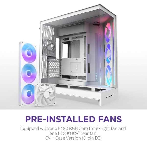 NZXT skříň H9 Flow ARGB dvoukomorová ATX / 3xRGB 140 mm / 1x 120mm fan / prosklená / bílá