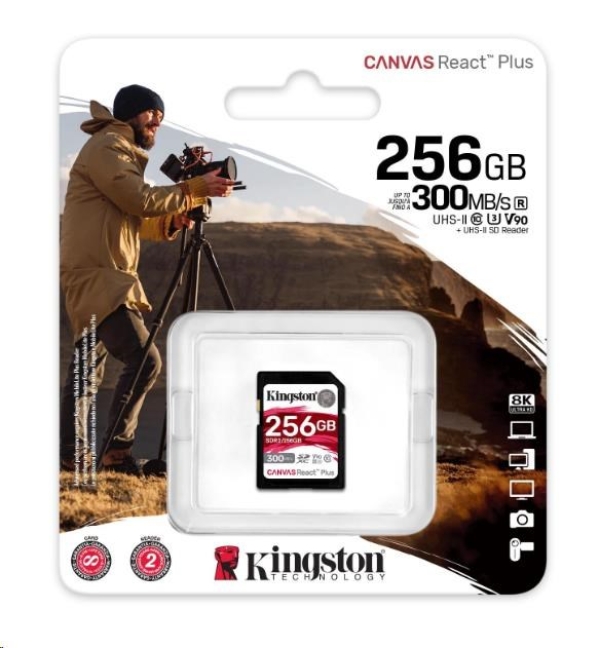 Kingston Canvas React Plus/SDHC/256GB/300MBps/UHS-II U3 / Class 10