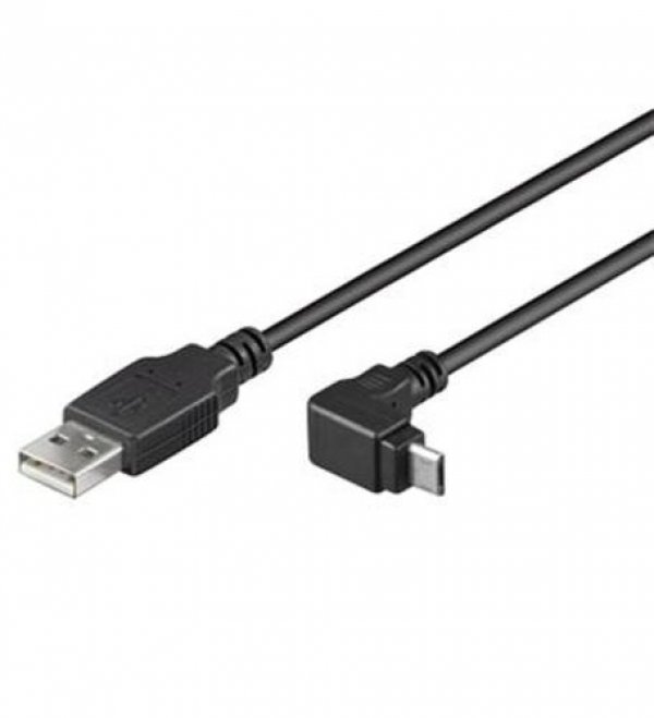 PremiumCord Kabel micro USB 2.0, A-B, konektor do úhlu 90° 1.8m (černý)