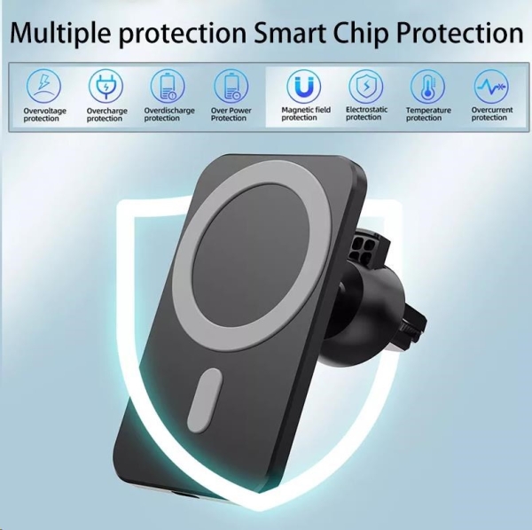 1stCOOL bezdrátová QI nabíječka 15W, magnetická, do auta, MagSafe kompatibilní, černá