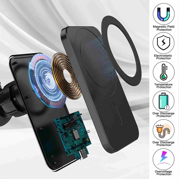 1stCOOL bezdrátová QI nabíječka 15W, magnetická, do auta, MagSafe kompatibilní, černá