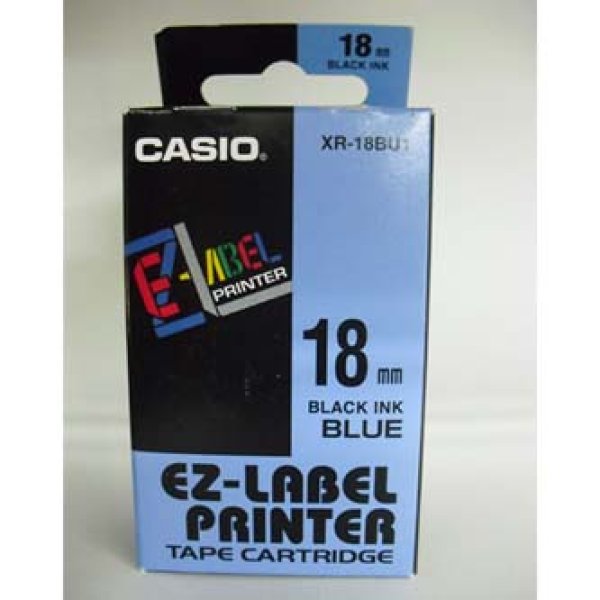 Casio originální páska do tiskárny štítků, Casio, XR-18BU1, černý tisk/modrý podklad, nelaminovaná, 8m, 18mm?v=1749988805