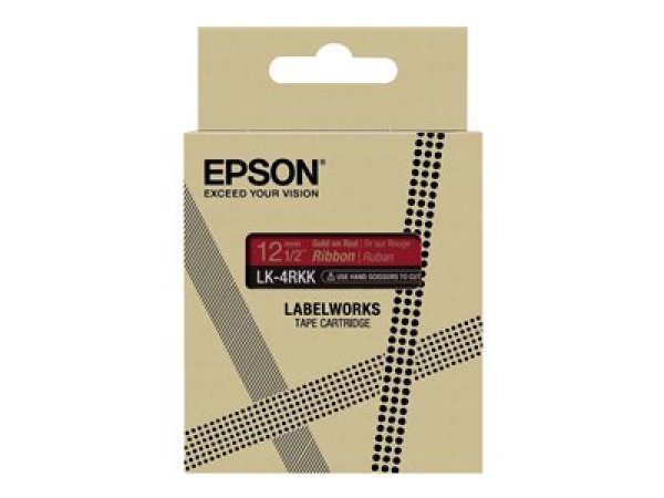 Epson LabelWorks LK-4RKK - Saténový - zlatá na červené - Role (1,2 cm x 5 m) 1 kazeta/y stužková páska - pro LabelWorks Cable and Wiring Kit, LW-1000, 600, 700, K400, Z700, Z710, Z900, Safety Kit