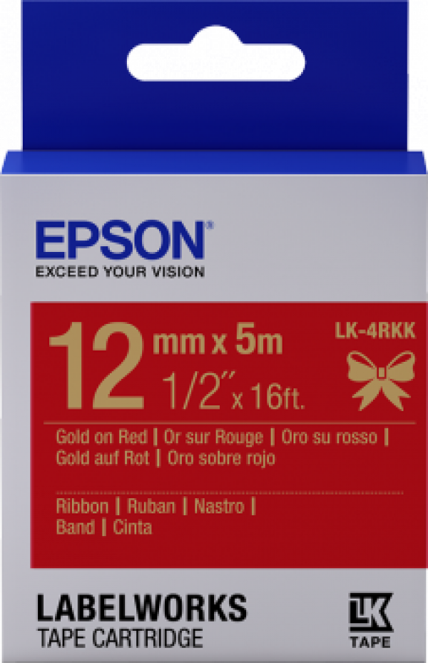 Epson LabelWorks LK-4RKK - Saténový - zlatá na červené - Role (1,2 cm x 5 m) 1 kazeta/y stužková páska - pro LabelWorks Cable and Wiring Kit, LW-1000, 600, 700, K400, Z700, Z710, Z900, Safety Kit?v=1761864003
