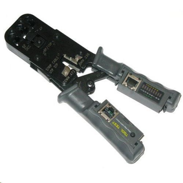 Kleště krimpovací PROFI+ s ráčnou pro konektory RJ11, RJ12, RJ45 s testerem a LED indikací