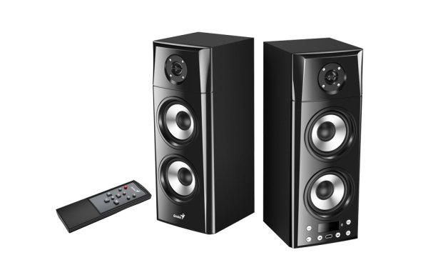 GENIUS repro SP-HF2800 BT HiFi 60W RMS 2.0 (dřevěné, černé), USB, Bluetooth, dálková ovl.