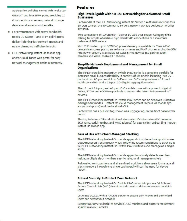 Aruba Instant On 1960 48G 2XGT 2SFP+ Switch