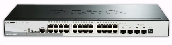 D-Link DGS-1510-28P 28-Port Gigabit Stackable SmartPro PoE Switch, 24x gigabit RJ45, 2x 10G SFP+ port, 2x SFP port