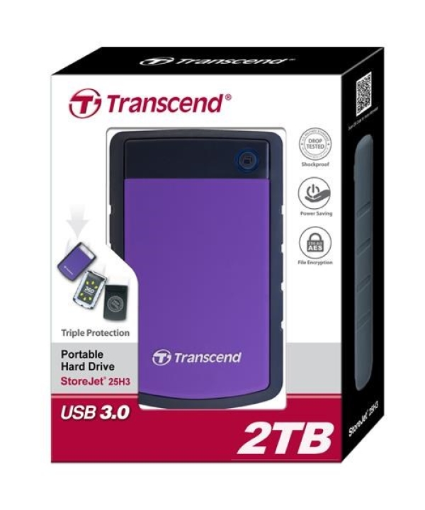 TRANSCEND externí HDD 2,5" USB 3.1 StoreJet 25H3P, 2TB, Purple (nárazuvzdorný)