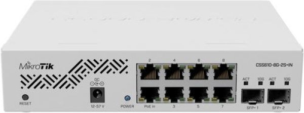 MikroTik Cloud Smart Switch CSS610-8G-2S+IN, 8 gigabit.portů, PoE-In, 2xSFP+, SwOS