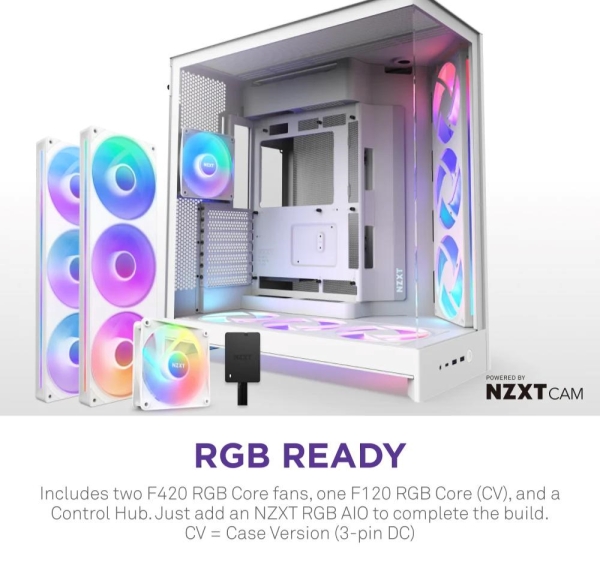 NZXT skříň H9 Flow ARGB+ dvoukomorová ATX / 6xRGB 140 mm / 1x 120mm fan / prosklená / controller / bílá