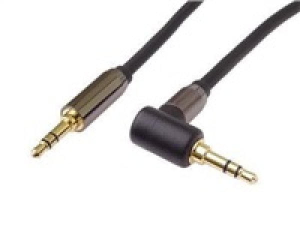 PremiumCord HQ stíněný kabel stereo Jack 3.5mm - Jack 3.5mm zahnutý 90° 3m