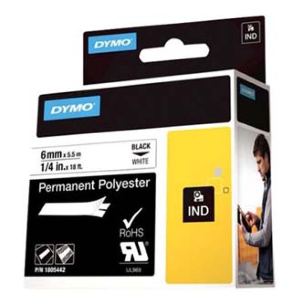 Dymo originální páska do tiskárny štítků, Dymo, 1805442, černý tisk/bílý podklad, 5.5m, 6mm, RHINO permanentní polyesterová D1?v=1749988805