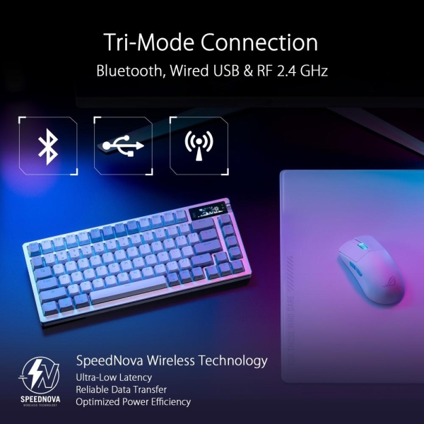 ASUS klávesnice ROG AZOTH Moonlight White, mechanická, Bluetooth, US, bílá