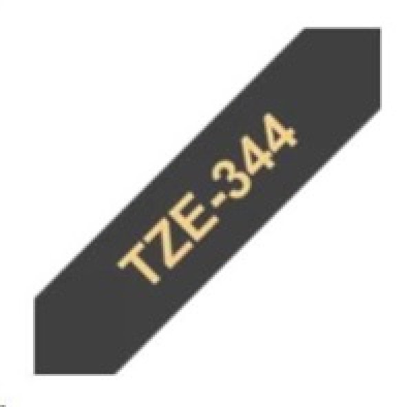 Brother originální páska do tiskárny štítků, Brother, TZE-344, zlatý tisk/černý podklad, laminovaná, 8m, 18mm