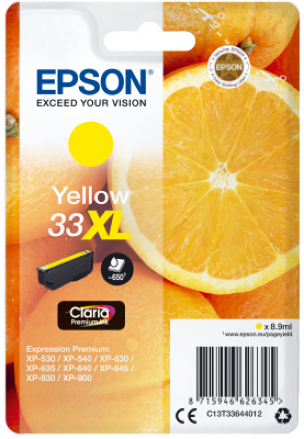 Náplň EPSON C13T33644012, T33XL žlutá (8,9 ml)