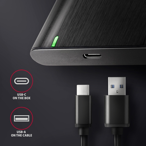 AXAGON EE25-A6C, USB-C 3.2 Gen 1 - SATA 6G 2.5'' kovový RAW box, bezšroubkový