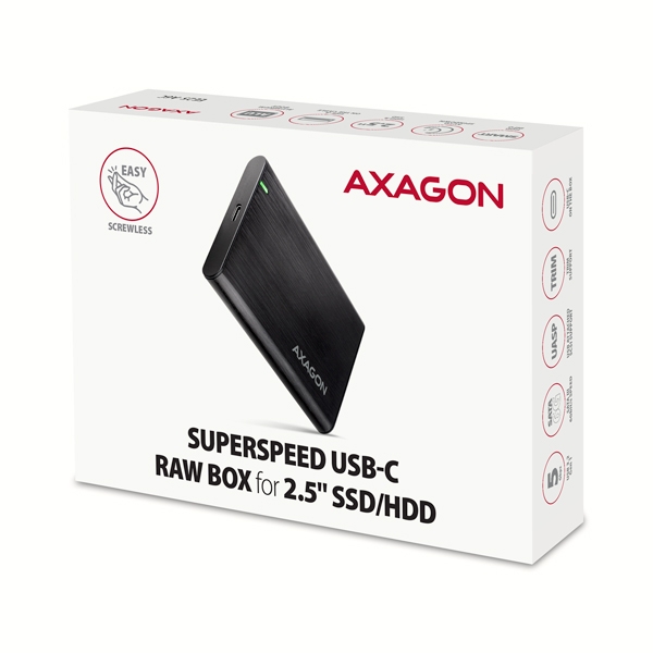 AXAGON EE25-A6C, USB-C 3.2 Gen 1 - SATA 6G 2.5'' kovový RAW box, bezšroubkový