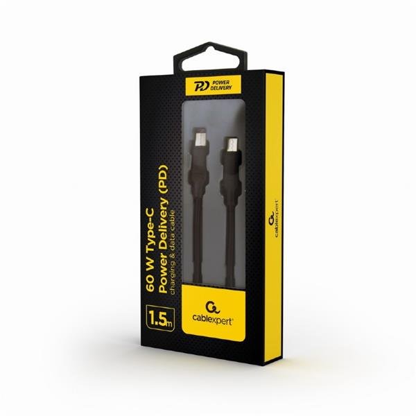 GEMBIRD Kabel USB PD (Power Delivery), 60W, Type-C na Type-C kabel (CM/CM), 1,5m, datový a napájecí, černá