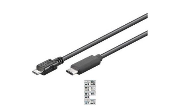 PremiumCord Kabel USB konektor C/male - USB 2.0 Micro-B/male, černý, 1m