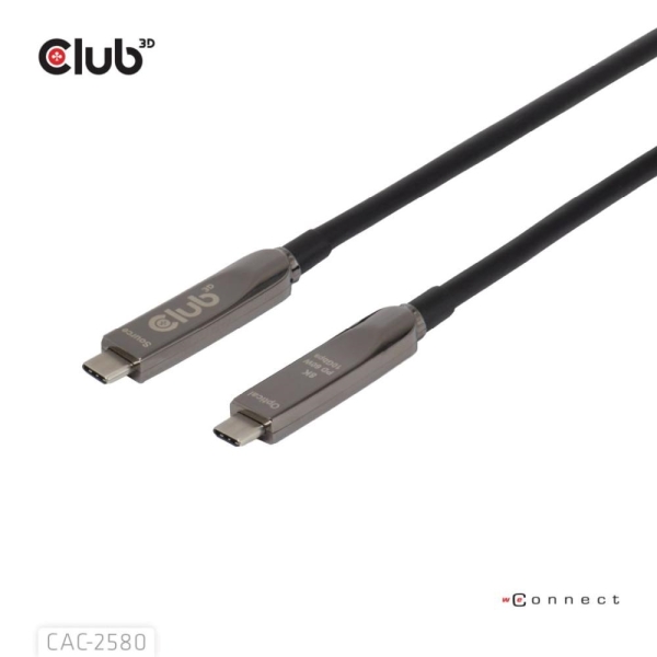 Club3D Kabel USB-C, 10 Gbps, 4K120Hz, 8K60Hz, 60W, Bi-directional, 15m, černá
