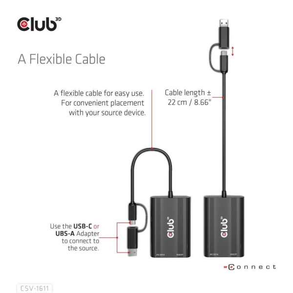Club3D adaptér USB Gen1 Type-C/-A to Dual HDMI (4K/30Hz) / VGA (1080/60Hz)