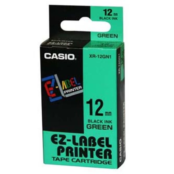 Casio originální páska do tiskárny štítků, Casio, XR-12GN1, černý tisk/zelený podklad, nelaminovaná, 8m, 12mm?v=1751781607