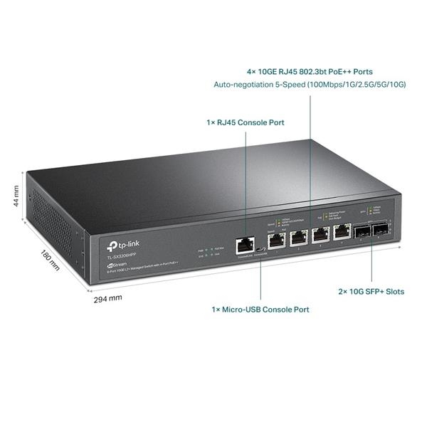 TP-Link OMADA JetStream switch TL-SX3206HPP (4x10GbE, 2xSFP+, 4xPoE++, 200W, 2xconsole)